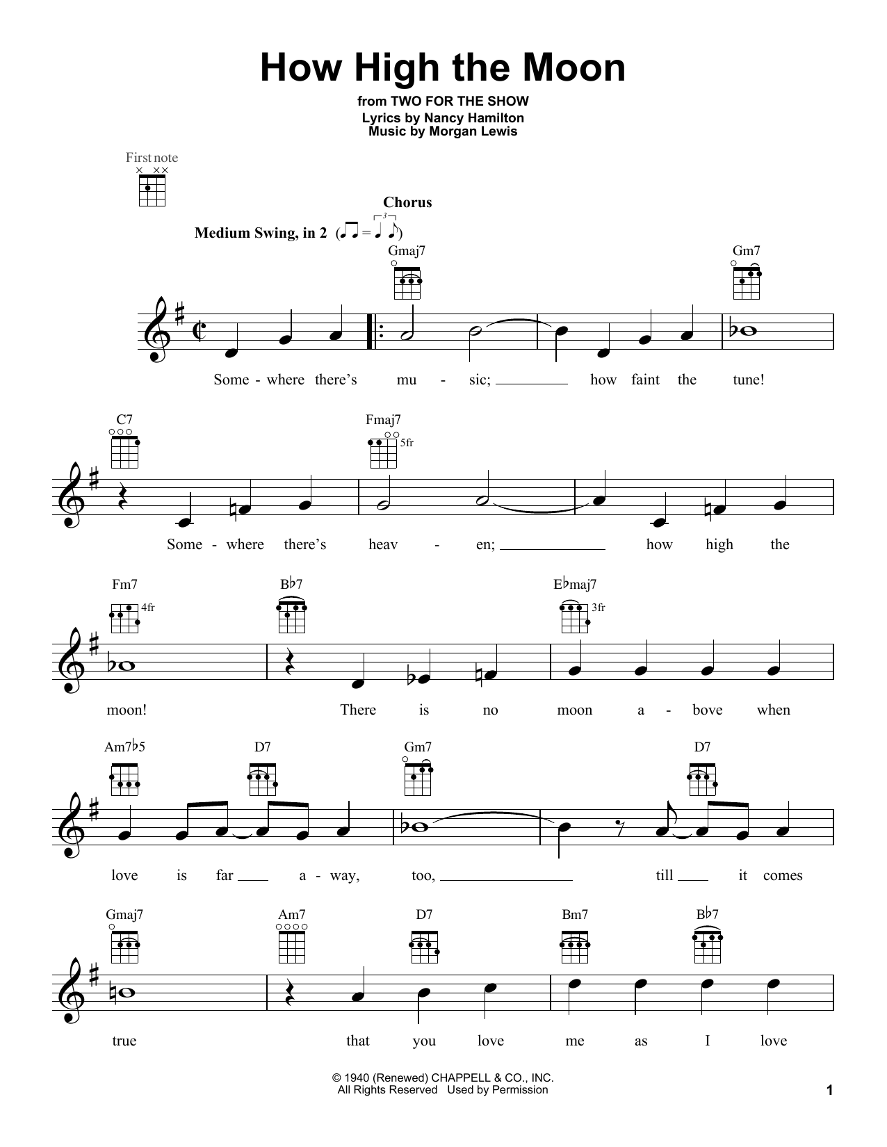 Morgan Lewis How High The Moon sheet music notes and chords arranged for Ukulele