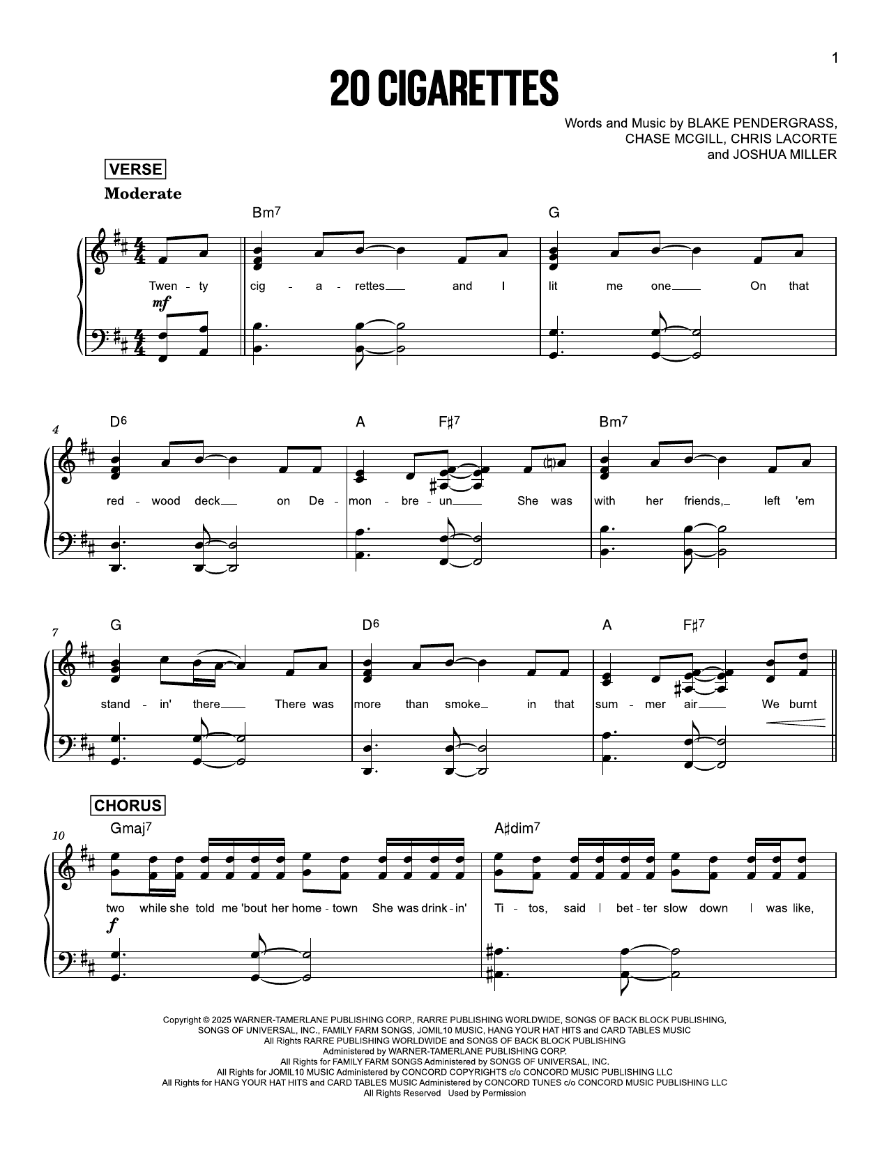 Morgan Wallen 20 Cigarettes sheet music notes and chords arranged for Guitar Cheat Sheet
