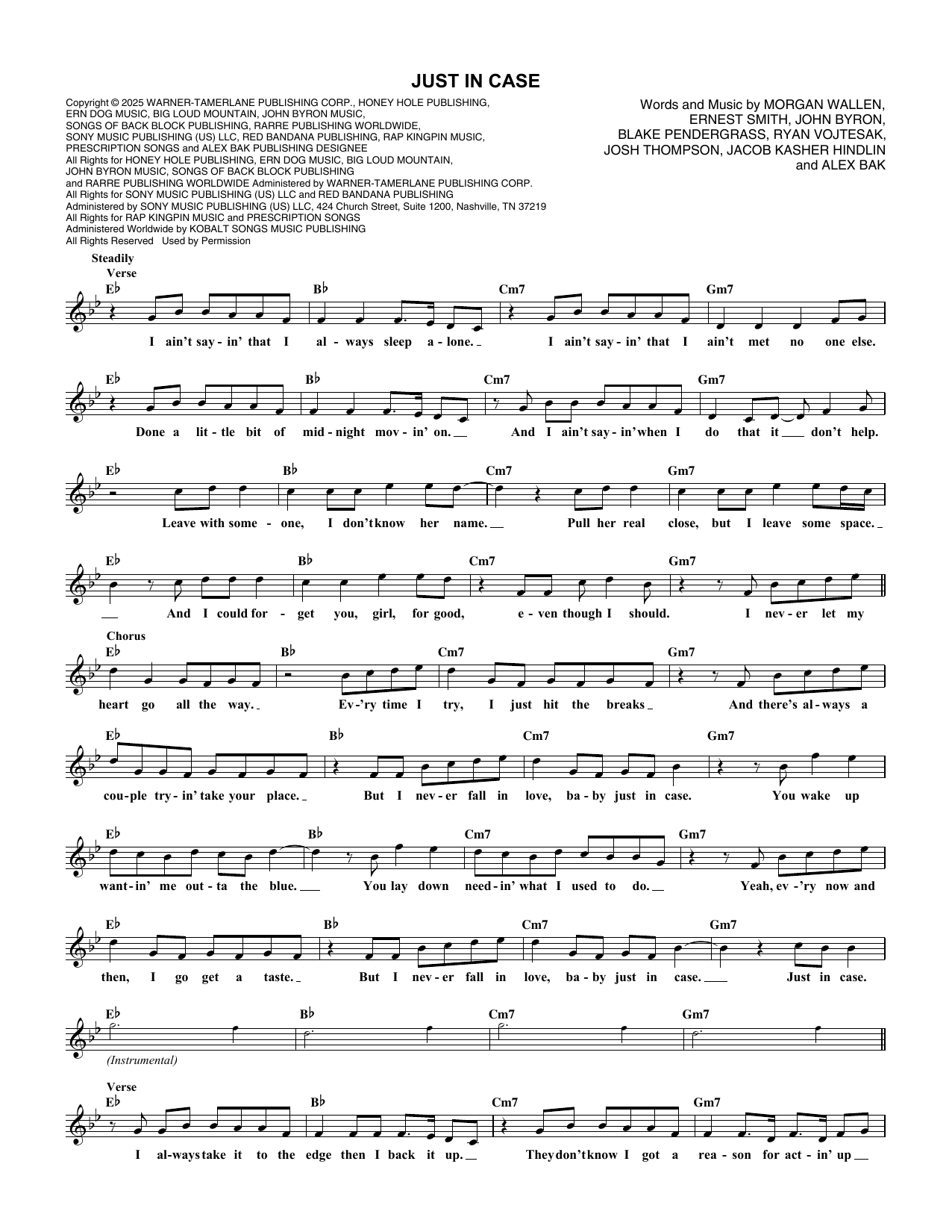 Morgan Wallen Just In Case sheet music notes and chords arranged for Super Easy Piano