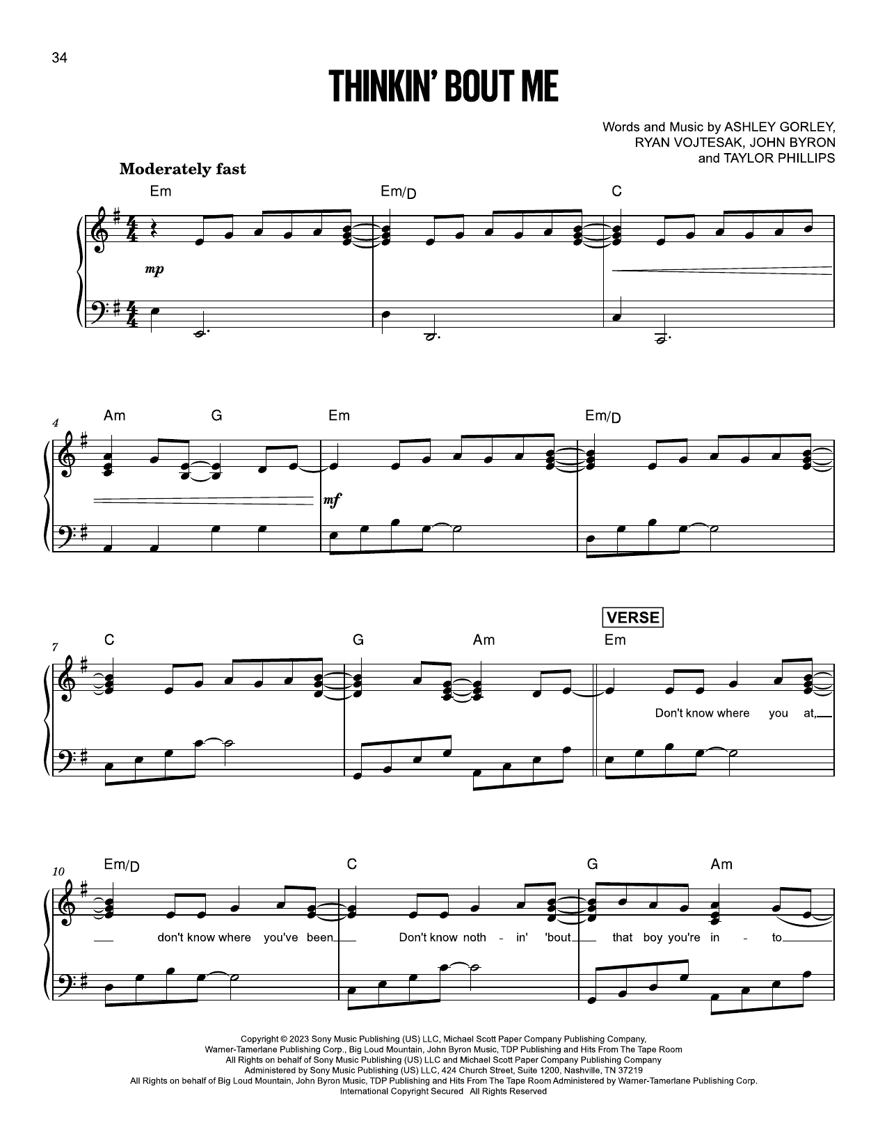 Morgan Wallen Thinkin' Bout Me sheet music notes and chords arranged for Guitar Cheat Sheet