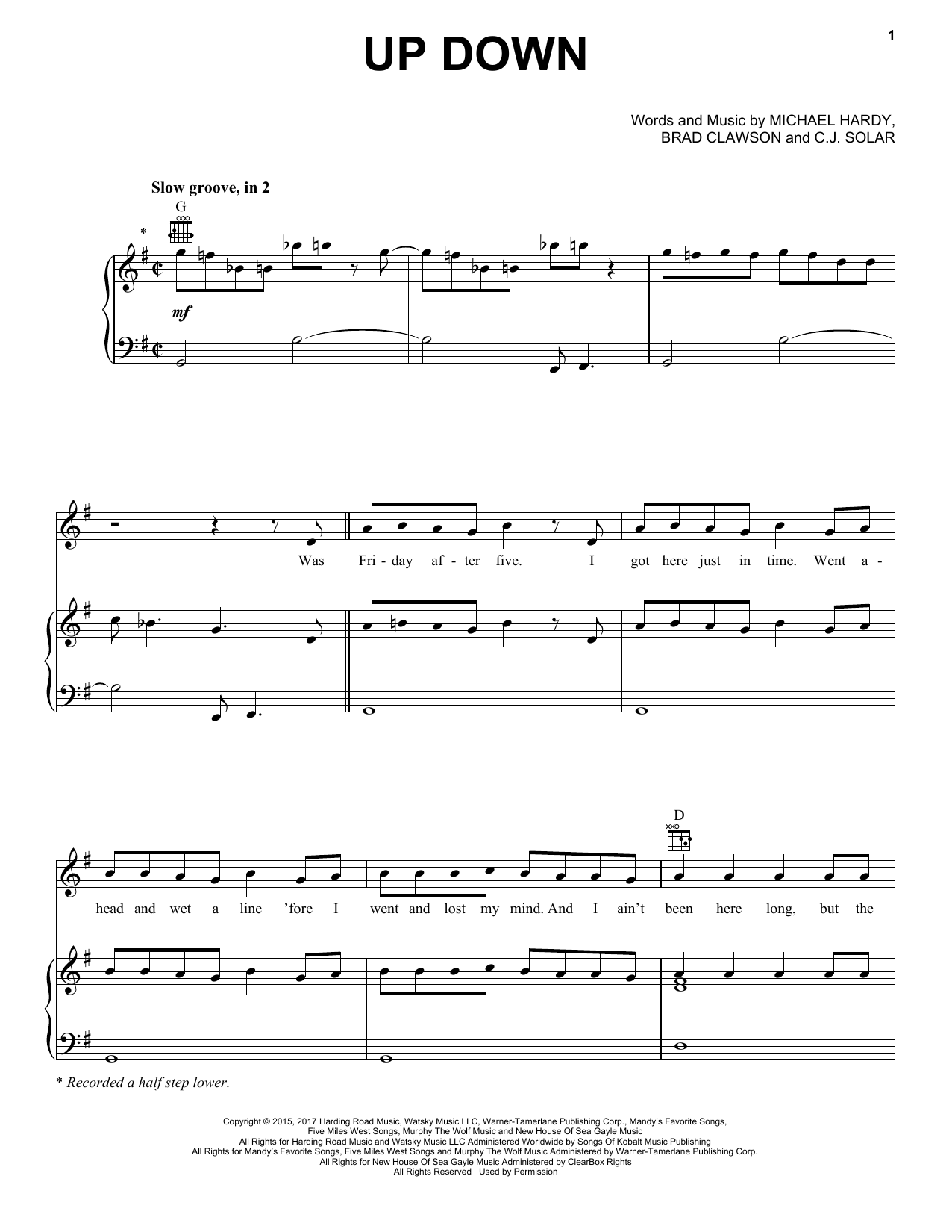 Morgan Wallen Up Down (feat. Florida Georgia Line) sheet music notes and chords arranged for Piano, Vocal & Guitar Chords (Right-Hand Melody)
