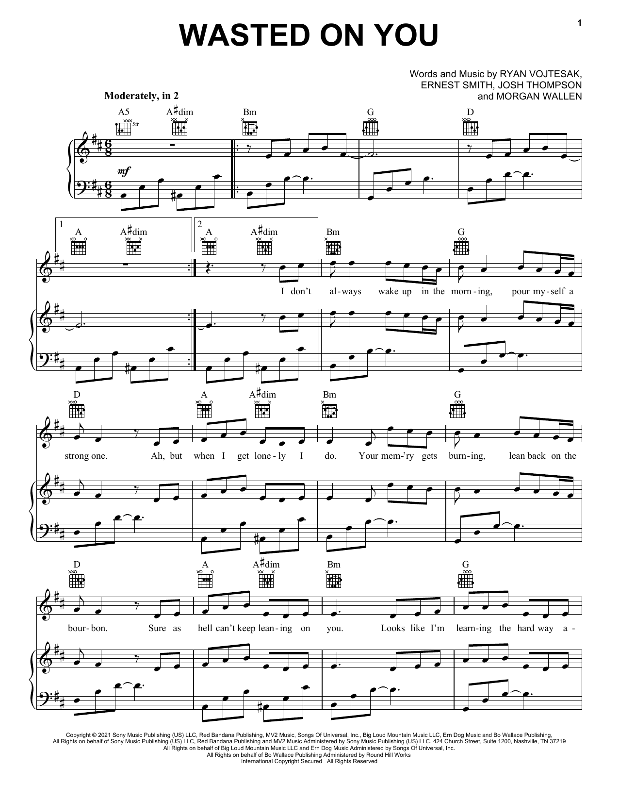 Morgan Wallen Wasted On You sheet music notes and chords arranged for Easy Guitar Tab