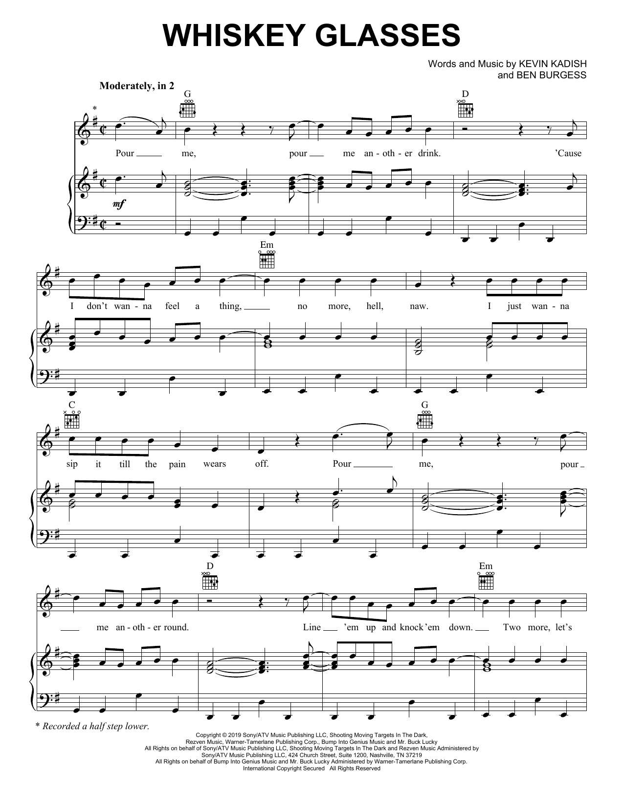Morgan Wallen Whiskey Glasses sheet music notes and chords arranged for Easy Guitar Tab