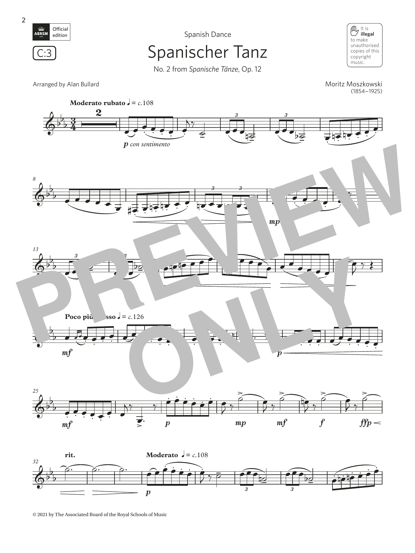 Moritz Moszkowski Spanischer Tanz (from Spanische Tänze) (Grade 5 List C3 from the ABRSM Clarinet syllabus from 2022) sheet music notes and chords arranged for Clarinet Solo