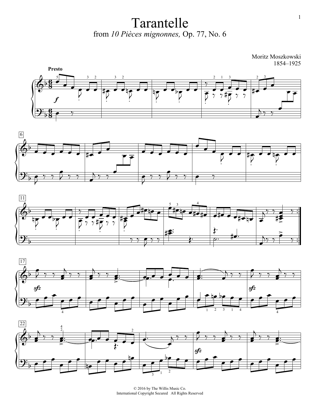 Moritz Moszkowski Tarantelle sheet music notes and chords arranged for Educational Piano