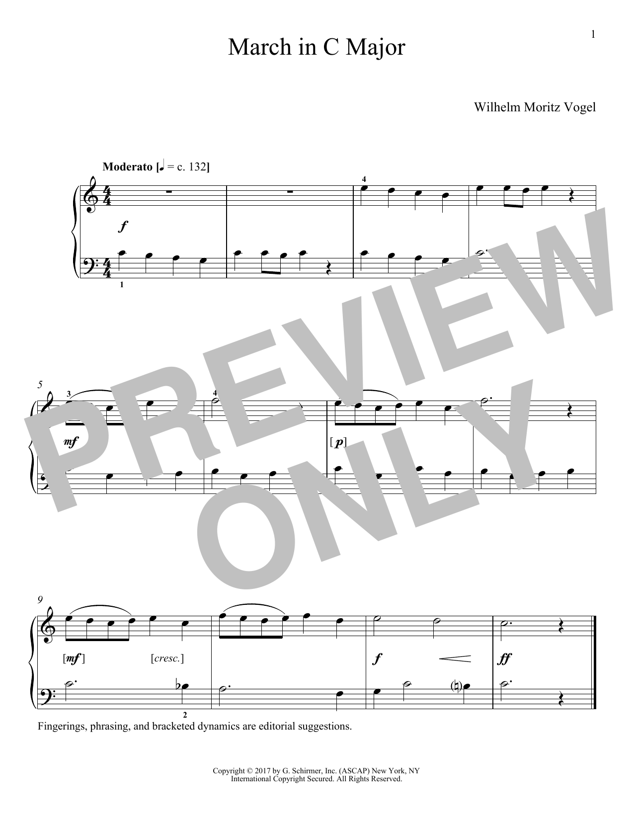 Moritz Vogel March In C Major sheet music notes and chords arranged for Piano Solo