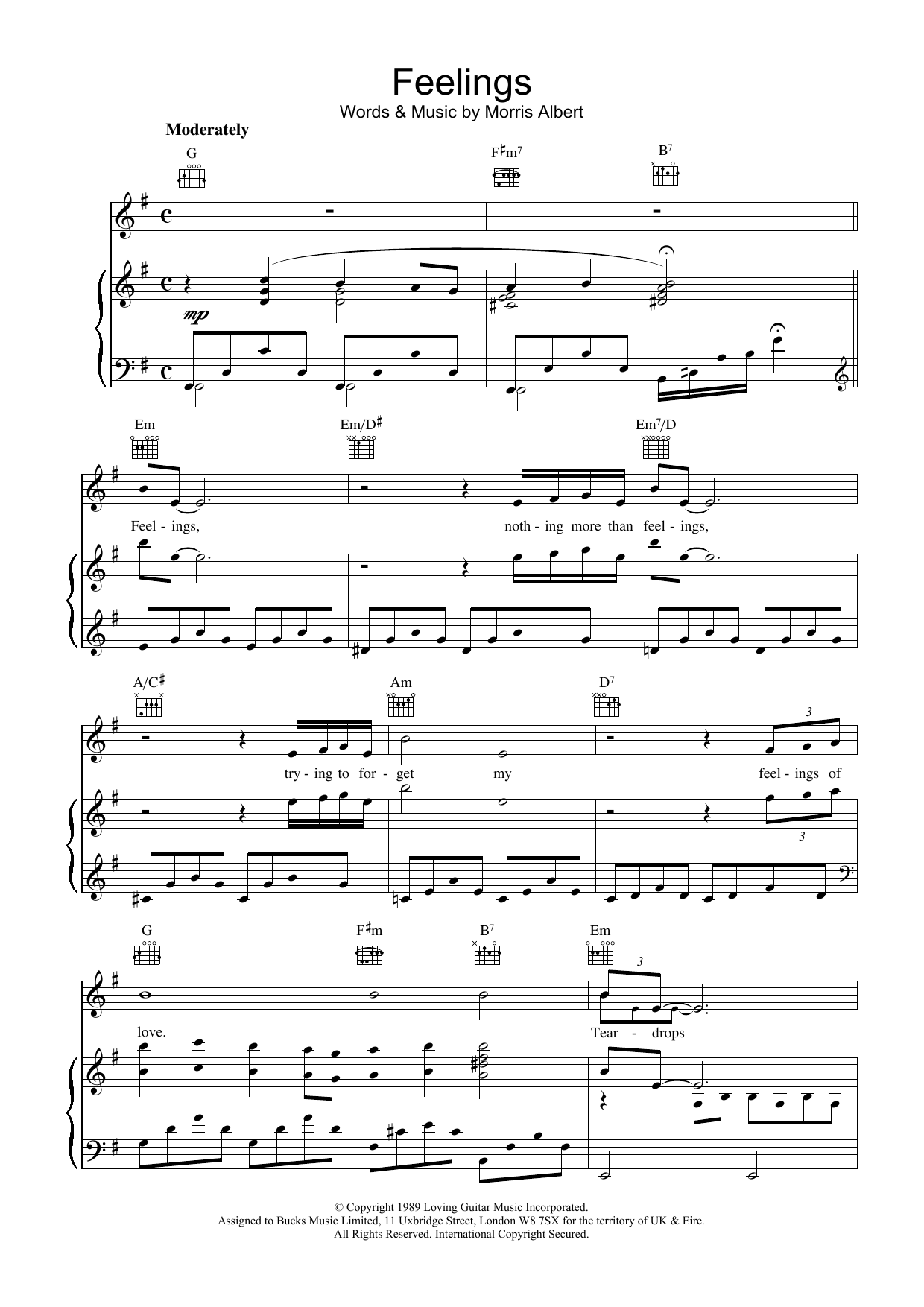 Morris Albert Feelings (Dime) sheet music notes and chords arranged for Piano, Vocal & Guitar Chords