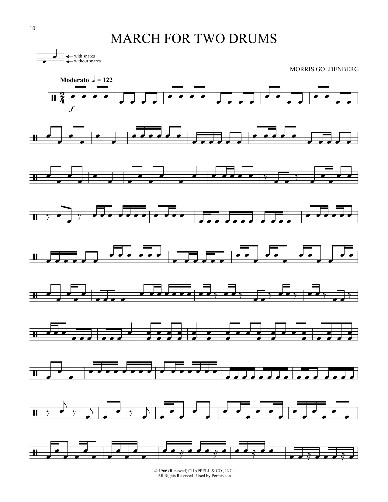 Morris Goldenberg March For Two Drums sheet music notes and chords arranged for Snare Drum Solo