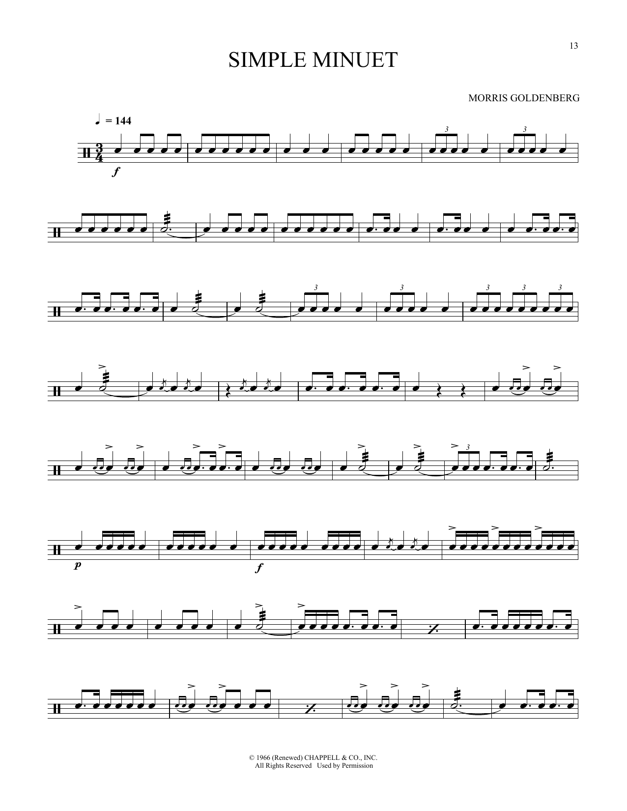 Morris Goldenberg Simple Minuet sheet music notes and chords arranged for Snare Drum Solo
