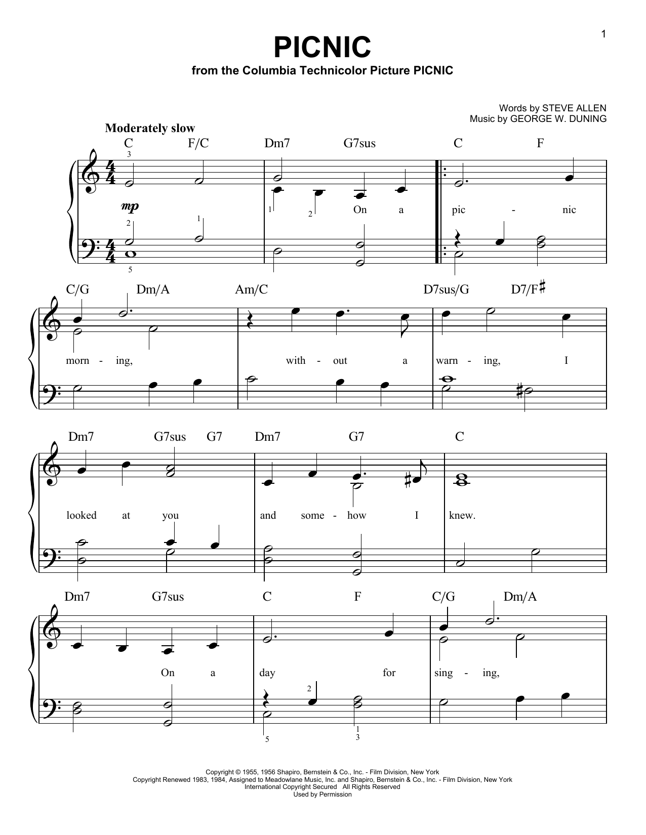 Morris Stoloff Picnic sheet music notes and chords arranged for Piano Solo