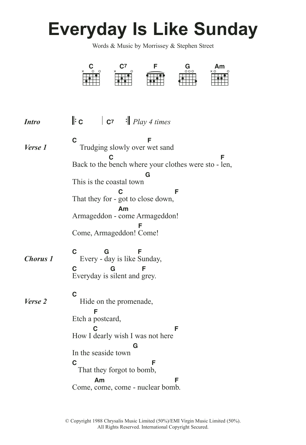 Morrissey Everyday Is Like Sunday sheet music notes and chords arranged for Guitar Chords/Lyrics