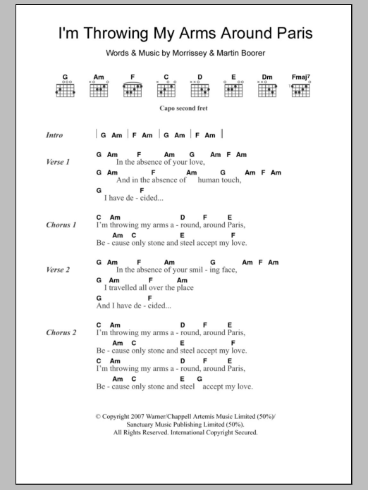 Morrissey I'm Throwing My Arms Around Paris sheet music notes and chords arranged for Guitar Chords/Lyrics