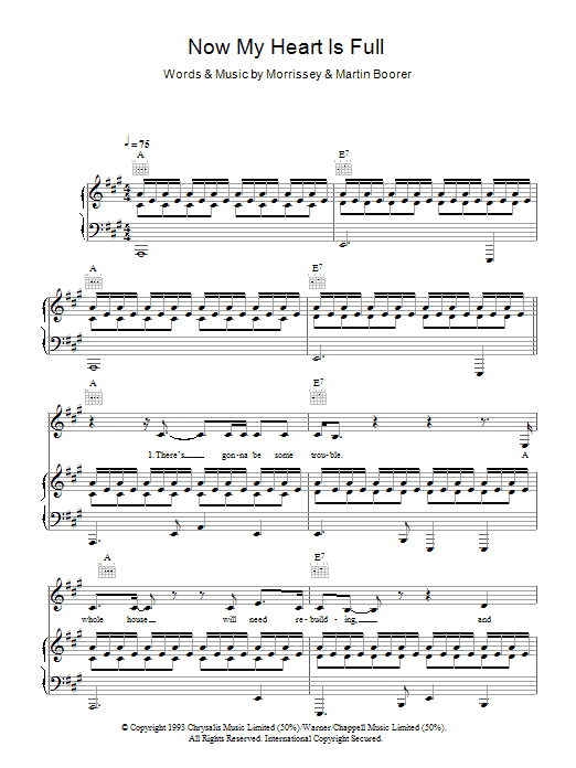Morrissey Now My Heart Is Full sheet music notes and chords arranged for Piano, Vocal & Guitar Chords