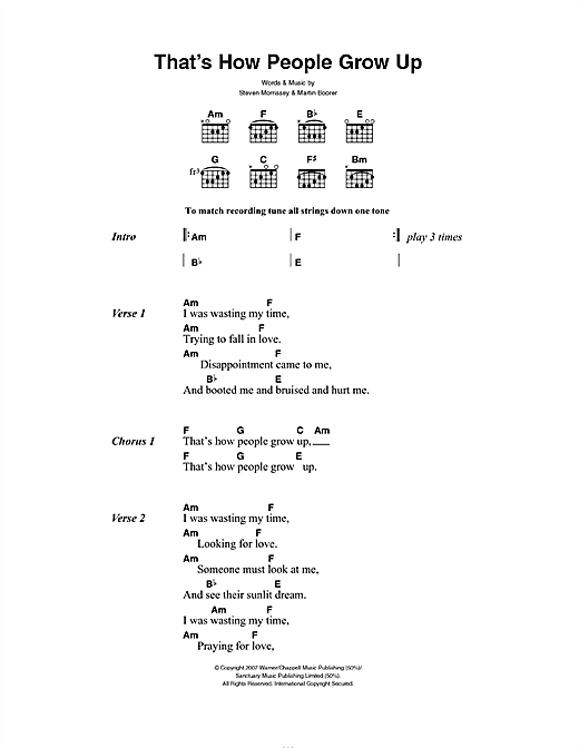 Morrissey That's How People Grow Up sheet music notes and chords arranged for Guitar Chords/Lyrics