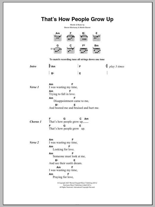 Morrissey That's How People Grow Up sheet music notes and chords arranged for Guitar Chords/Lyrics