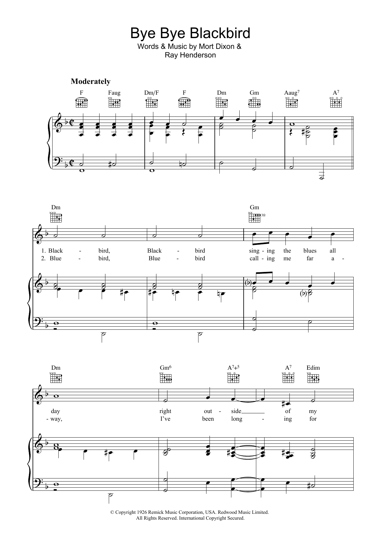 Mort Dixon Bye Bye Blackbird sheet music notes and chords arranged for Real Book – Melody & Chords – C Instruments