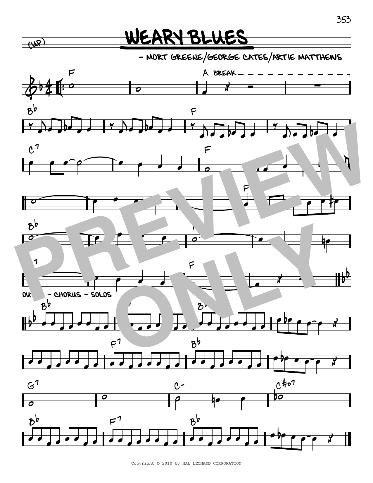 Mort Greene Weary Blues (arr. Robert Rawlins) sheet music notes and chords arranged for Real Book – Melody, Lyrics & Chords