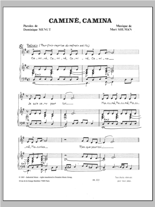 Mort Shuman Camine Camina sheet music notes and chords arranged for Piano, Vocal & Guitar Chords