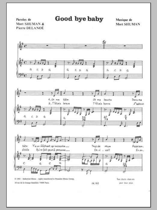 Mort Shuman Good Bye Baby sheet music notes and chords arranged for Piano & Vocal