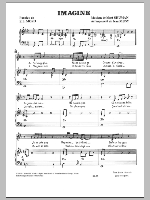 Mort Shuman Imagine sheet music notes and chords arranged for Piano & Vocal