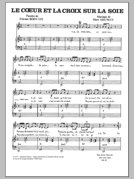 Mort Shuman La Croix Et Le Coeur Sur La Soie sheet music notes and chords arranged for Piano & Vocal