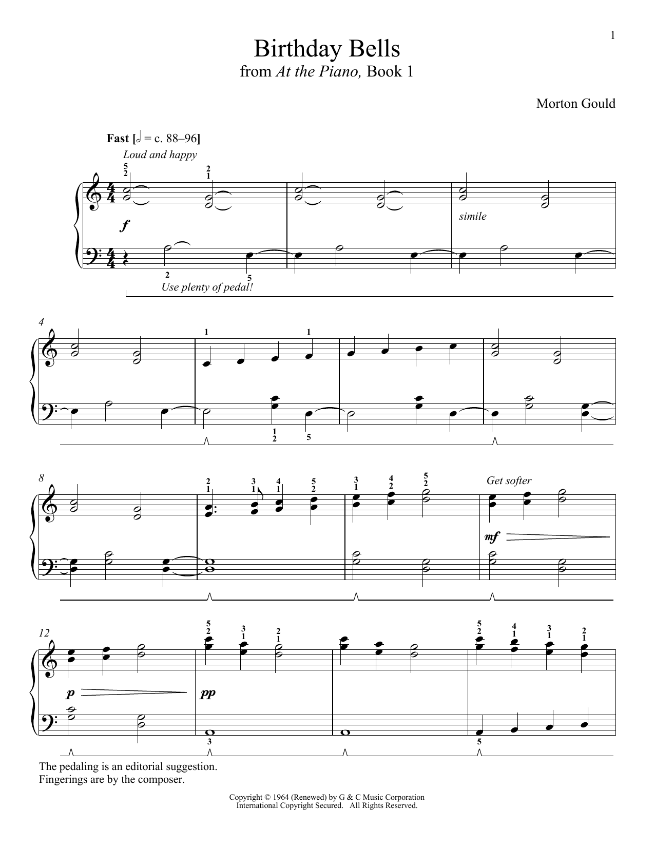 Morton Gould Birthday Bells sheet music notes and chords arranged for Piano Solo