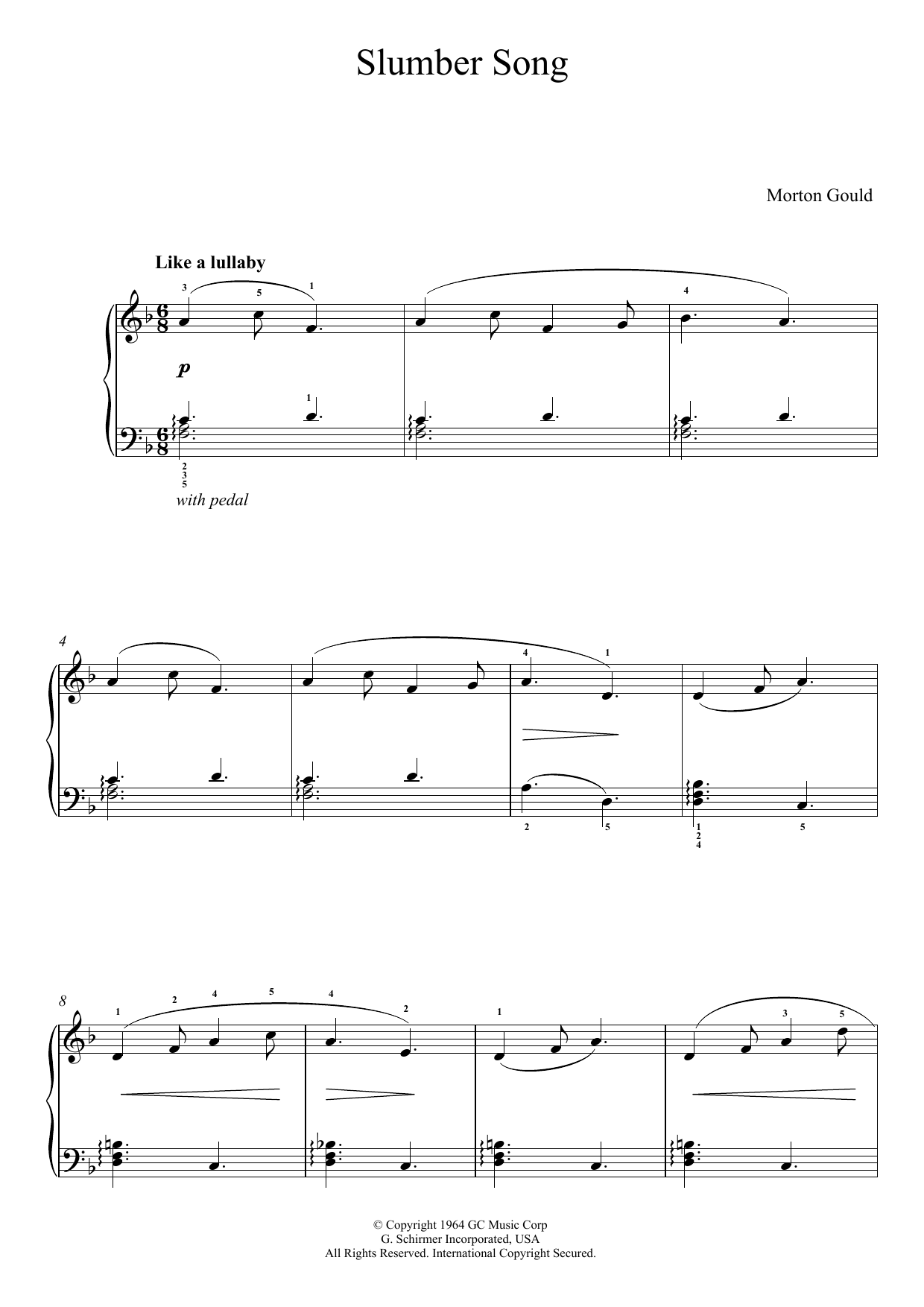 Morton Gould Slumber Song (From 'At The Piano') sheet music notes and chords arranged for Piano Solo