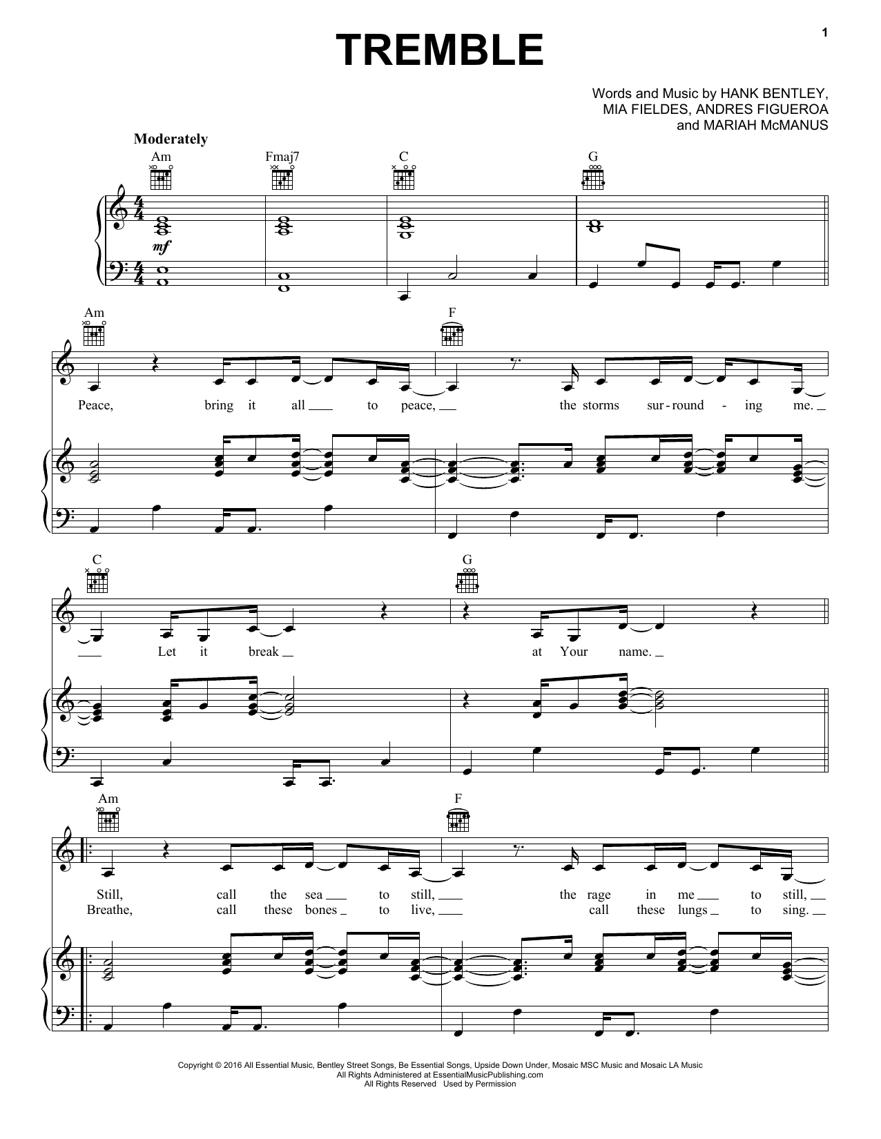 Mosaic MSC Tremble sheet music notes and chords arranged for Piano, Vocal & Guitar Chords (Right-Hand Melody)