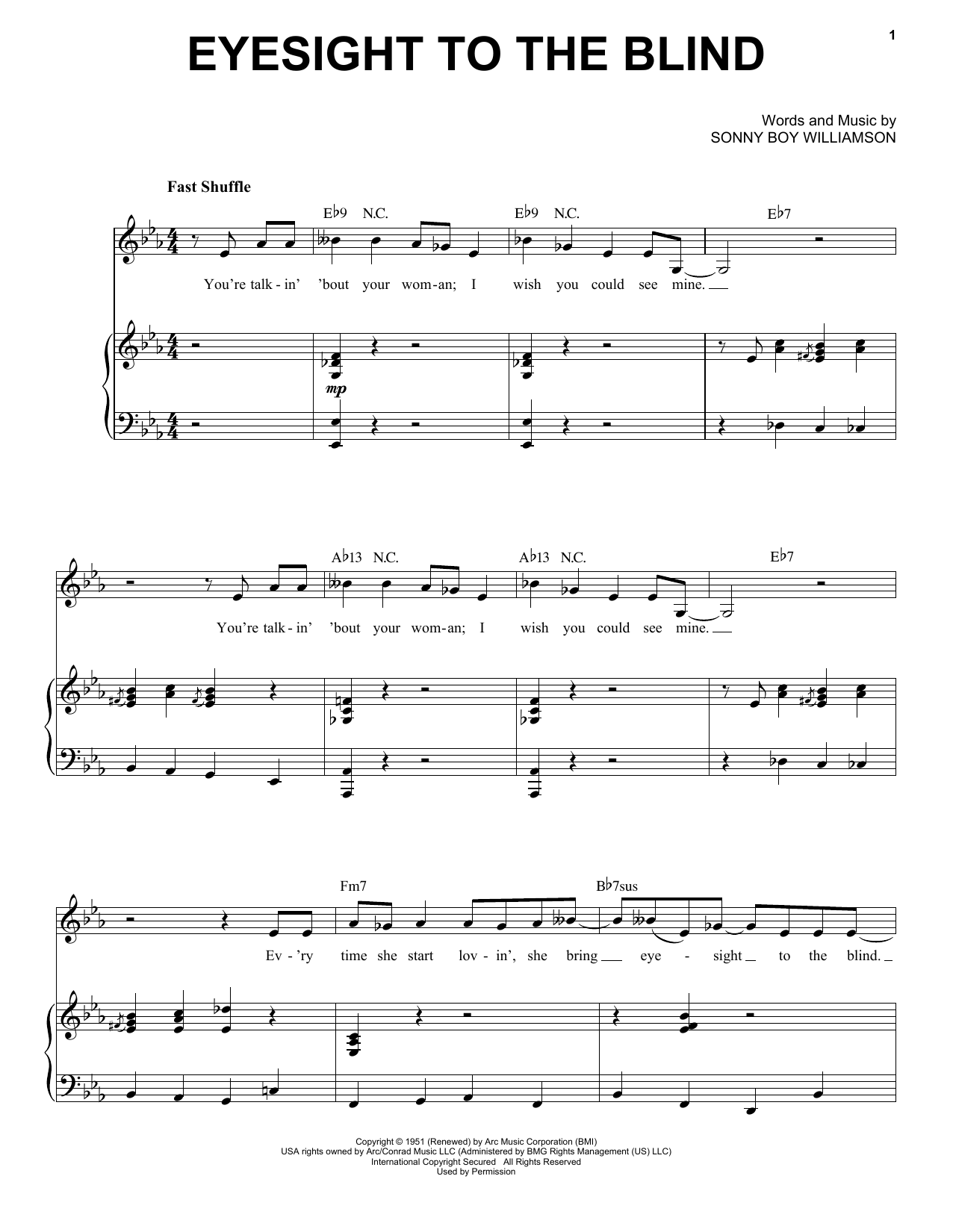 Mose Allison Eyesight To The Blind sheet music notes and chords arranged for Piano & Vocal