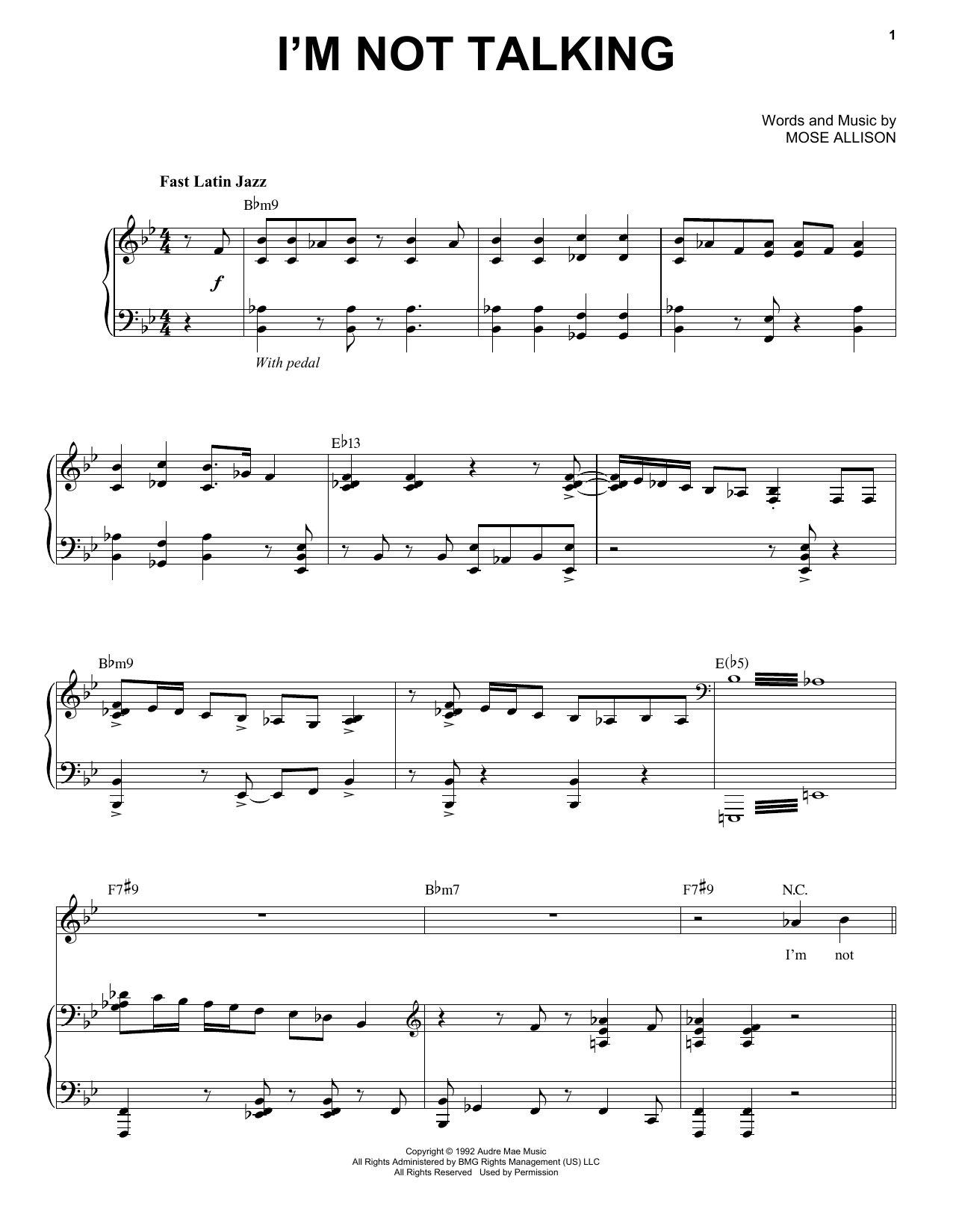 Mose Allison I'm Not Talking sheet music notes and chords arranged for Piano & Vocal