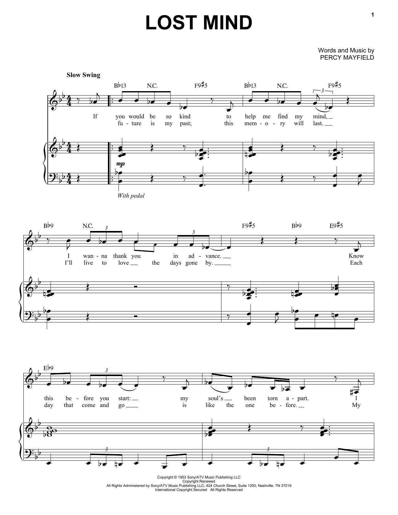 Mose Allison Lost Mind sheet music notes and chords arranged for Piano & Vocal