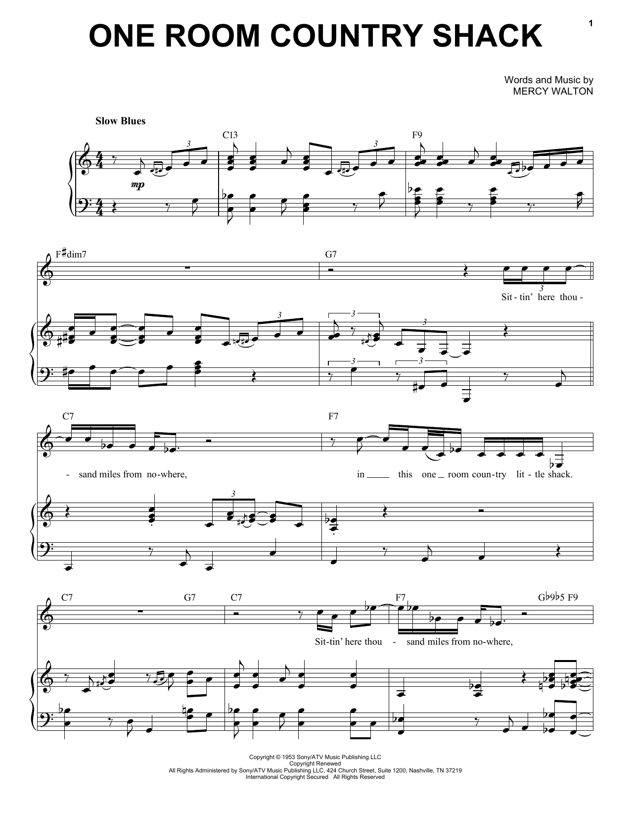 Mose Allison One Room Country Shack sheet music notes and chords arranged for Piano & Vocal