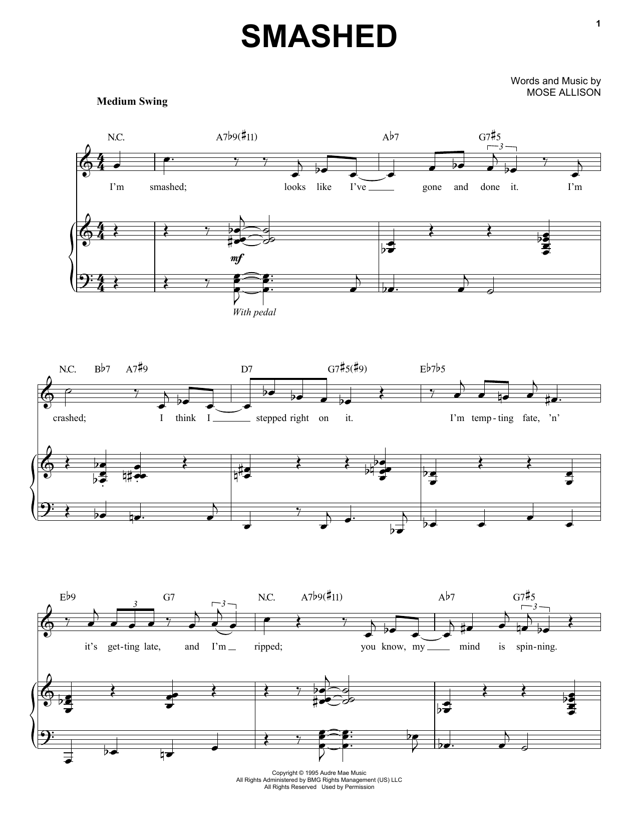 Mose Allison Smashed sheet music notes and chords arranged for Piano & Vocal