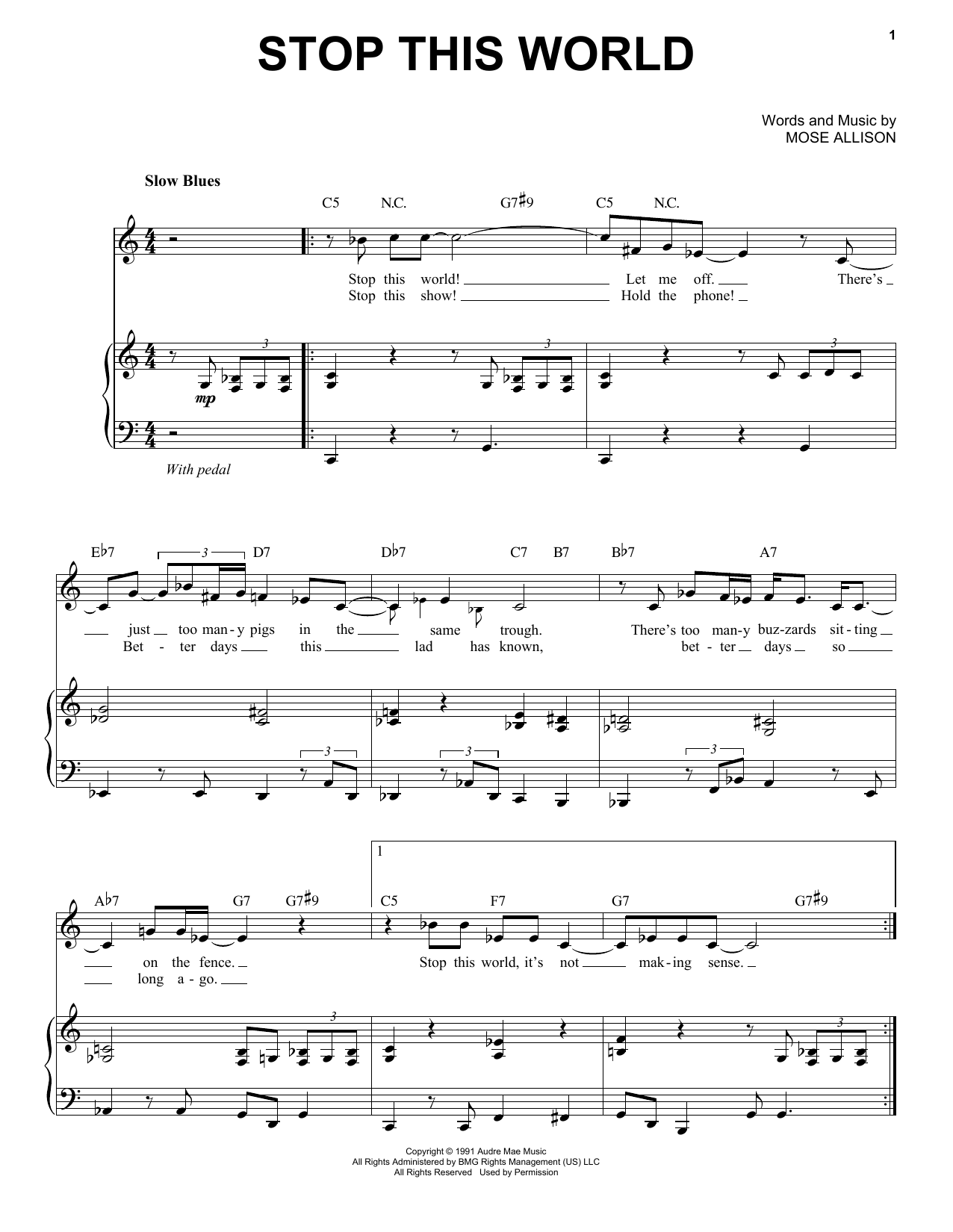 Mose Allison Stop This World sheet music notes and chords arranged for Piano & Vocal
