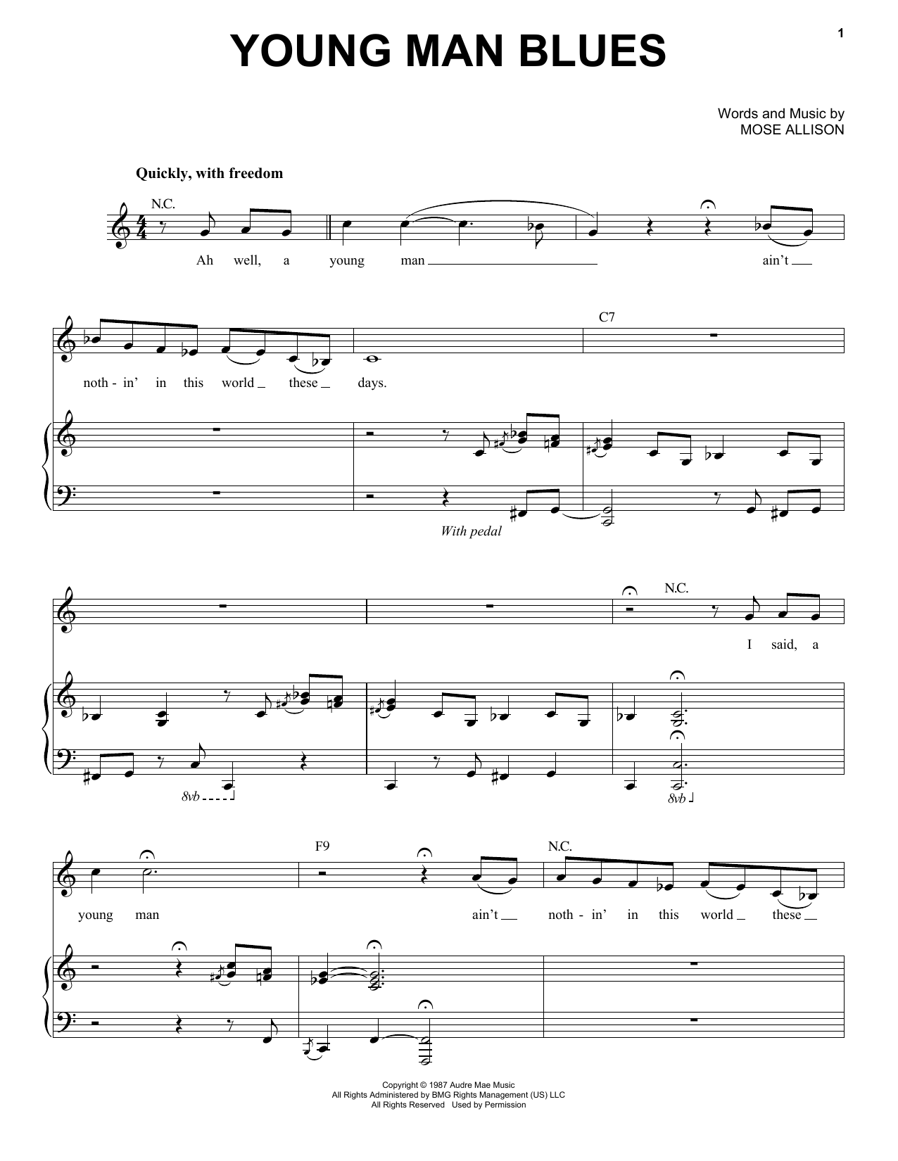 Mose Allison Young Man Blues sheet music notes and chords arranged for Piano & Vocal
