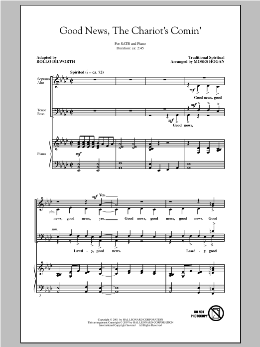 Moses Hogan Good News, The Chariot's Comin' sheet music notes and chords arranged for SATB Choir