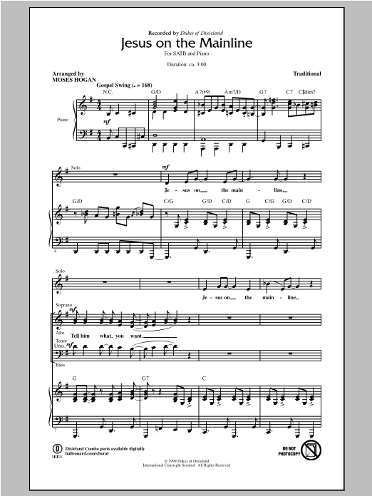 Moses Hogan Jesus On The Mainline sheet music notes and chords arranged for SATB Choir