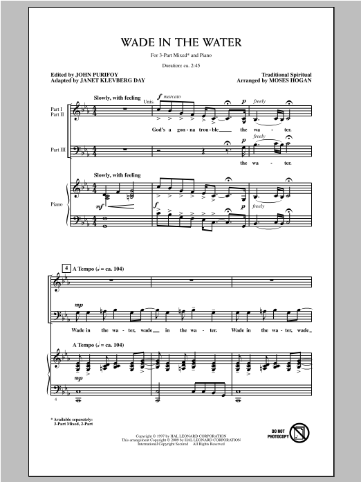 Moses Hogan Wade In The Water sheet music notes and chords arranged for 2-Part Choir