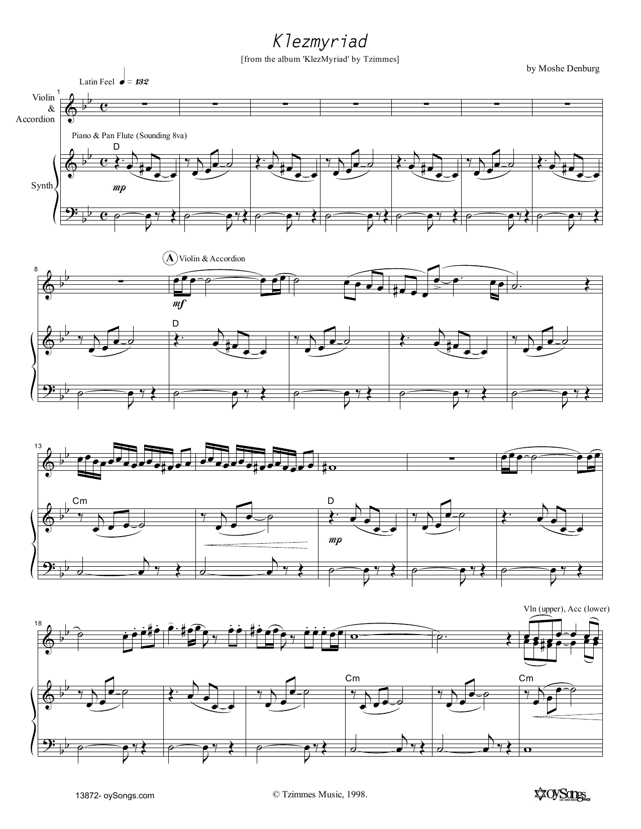 Moshe Denburg Klezmyriad sheet music notes and chords arranged for Lead Sheet / Fake Book