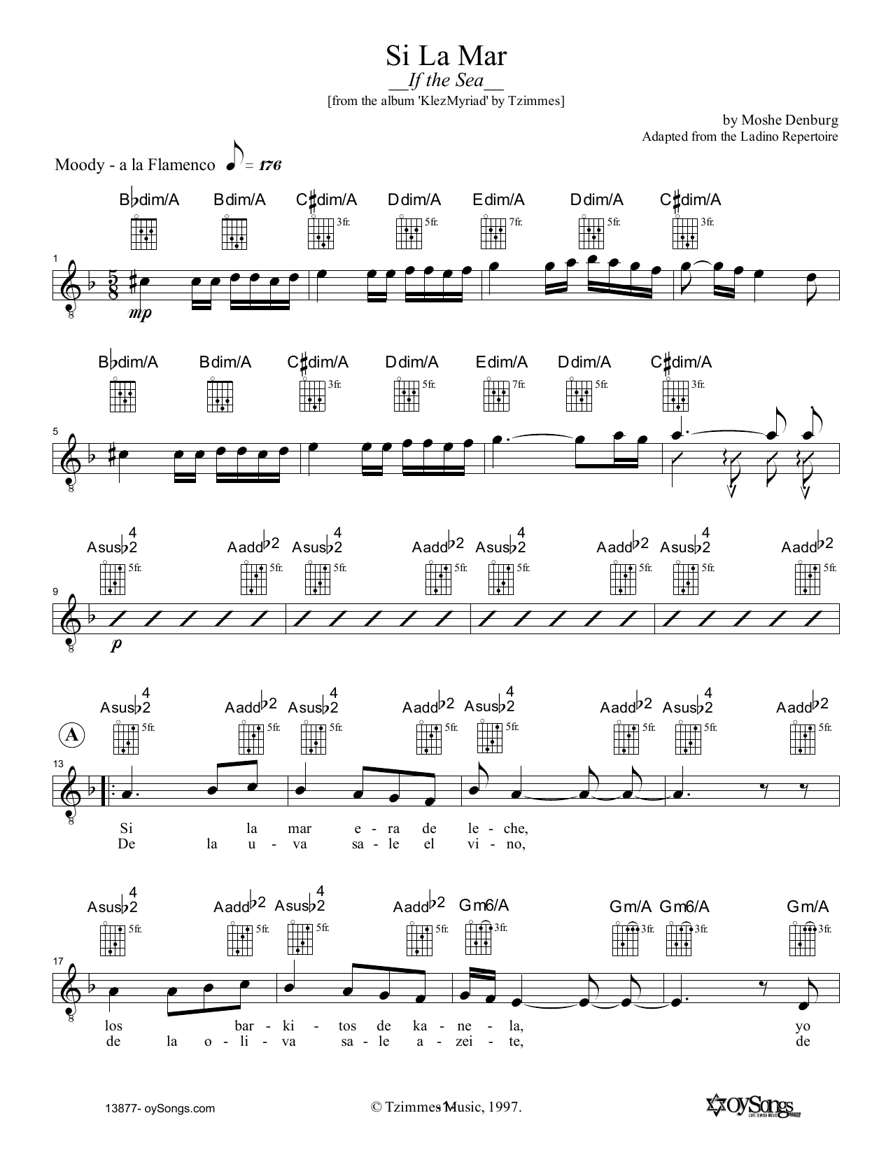 Moshe Denburg Si La Mar sheet music notes and chords arranged for Lead Sheet / Fake Book