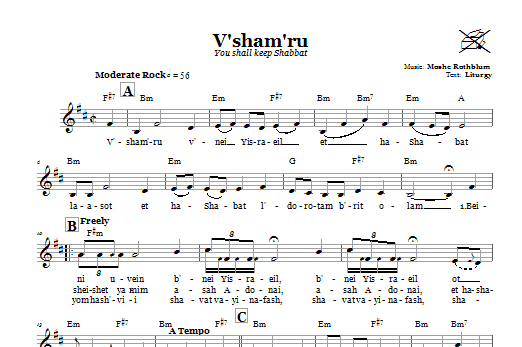 Moshe Rothblum V'sham'ru (You Shall Keep Shabbat) sheet music notes and chords arranged for Lead Sheet / Fake Book
