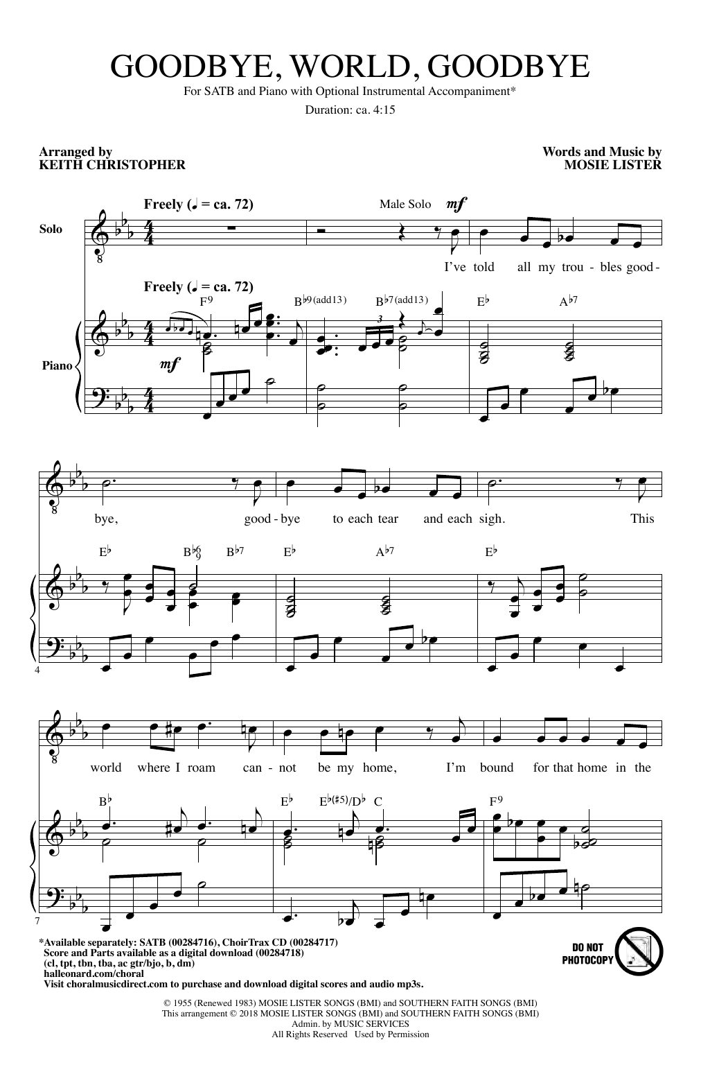 Mosie Lister Goodbye, World, Goodbye (arr. Keith Christopher) sheet music notes and chords arranged for TTBB Choir