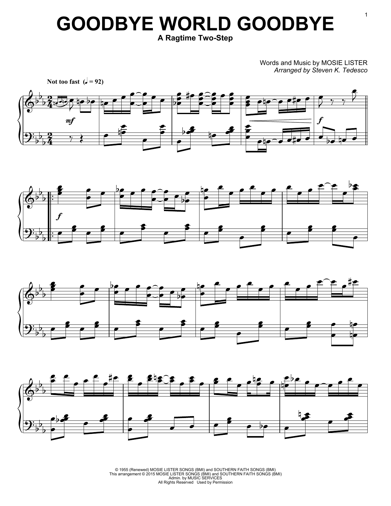 Mosie Lister Goodbye World Goodbye (arr. Steven K. Tedesco) sheet music notes and chords arranged for Piano Solo