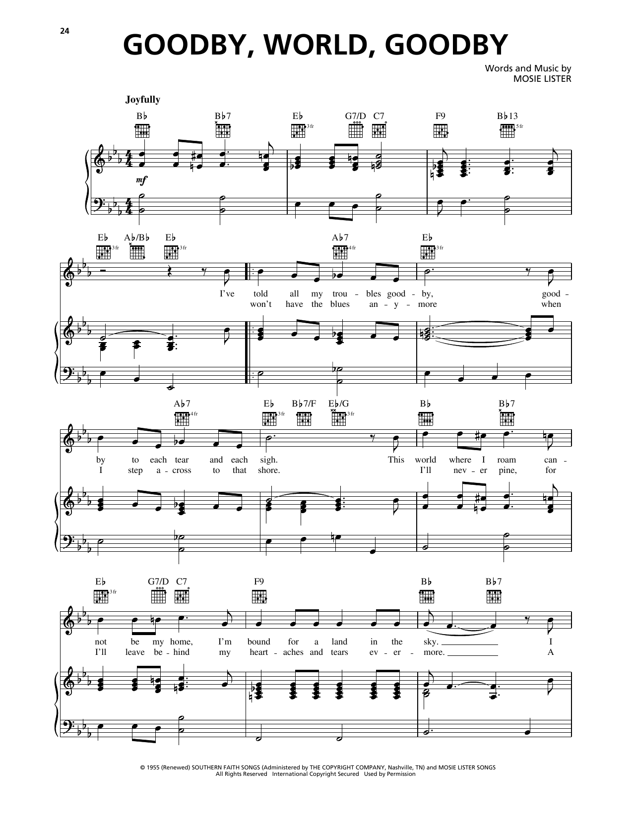 Mosie Lister Goodbye World Goodbye sheet music notes and chords arranged for Easy Guitar