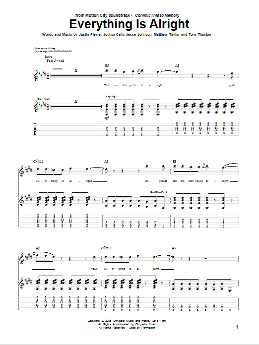 Motion City Soundtrack Everything Is Alright sheet music notes and chords arranged for Guitar Tab
