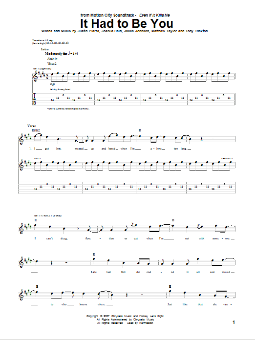 Motion City Soundtrack It Had To Be You sheet music notes and chords arranged for Guitar Tab