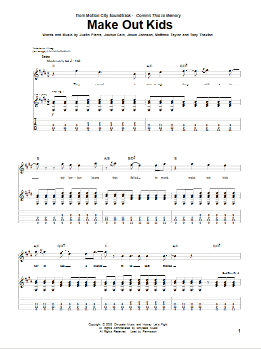 Motion City Soundtrack Make Out Kids sheet music notes and chords arranged for Guitar Tab
