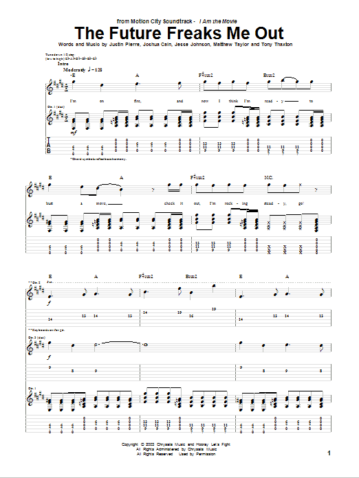 Motion City Soundtrack The Future Freaks Me Out sheet music notes and chords arranged for Guitar Tab