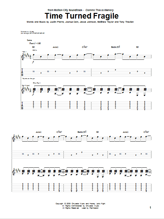 Motion City Soundtrack Time Turned Fragile sheet music notes and chords arranged for Guitar Tab