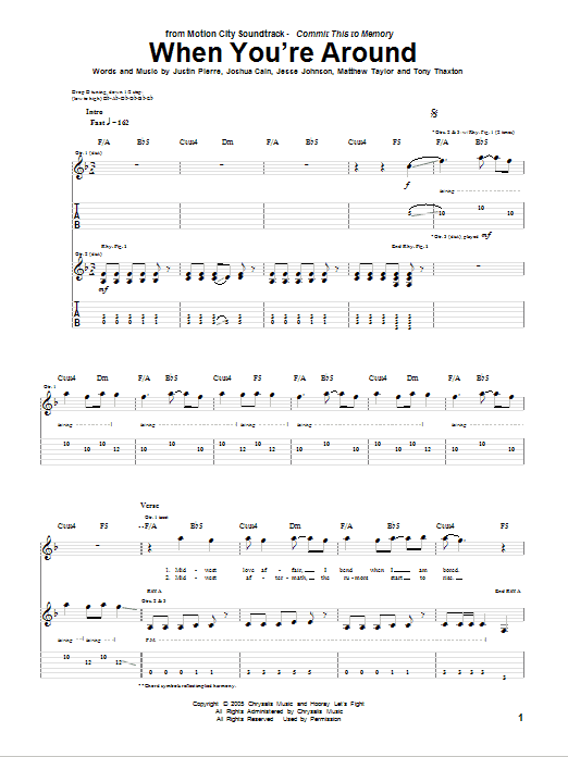 Motion City Soundtrack When You're Around sheet music notes and chords arranged for Guitar Tab